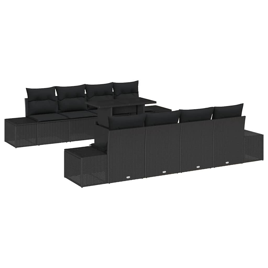 Havesofa Sæt 9 stk. Sort polyrattan