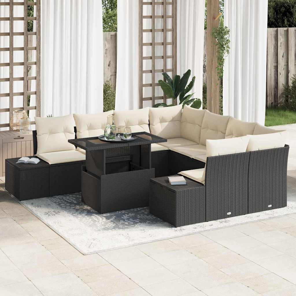Havesofa Sæt 9 stk. Sort og Cream polyrattan