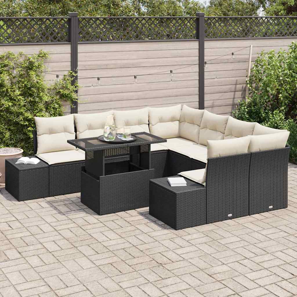 Havesofa Sæt 9 stk. Sort og Cream polyrattan