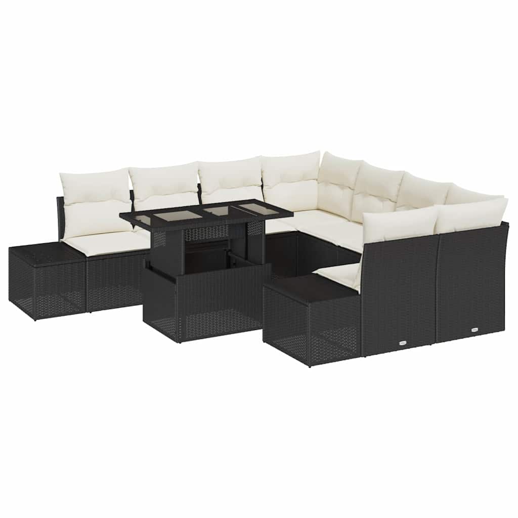 Havesofa Sæt 9 stk. Sort og Cream polyrattan