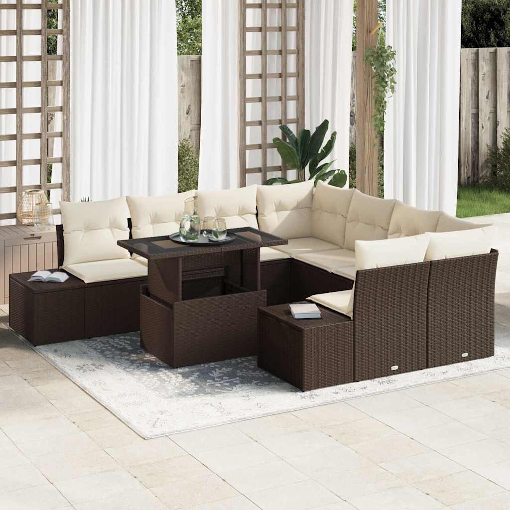 Havesofa Sæt 9 stk. Brun og Creme polyrattan