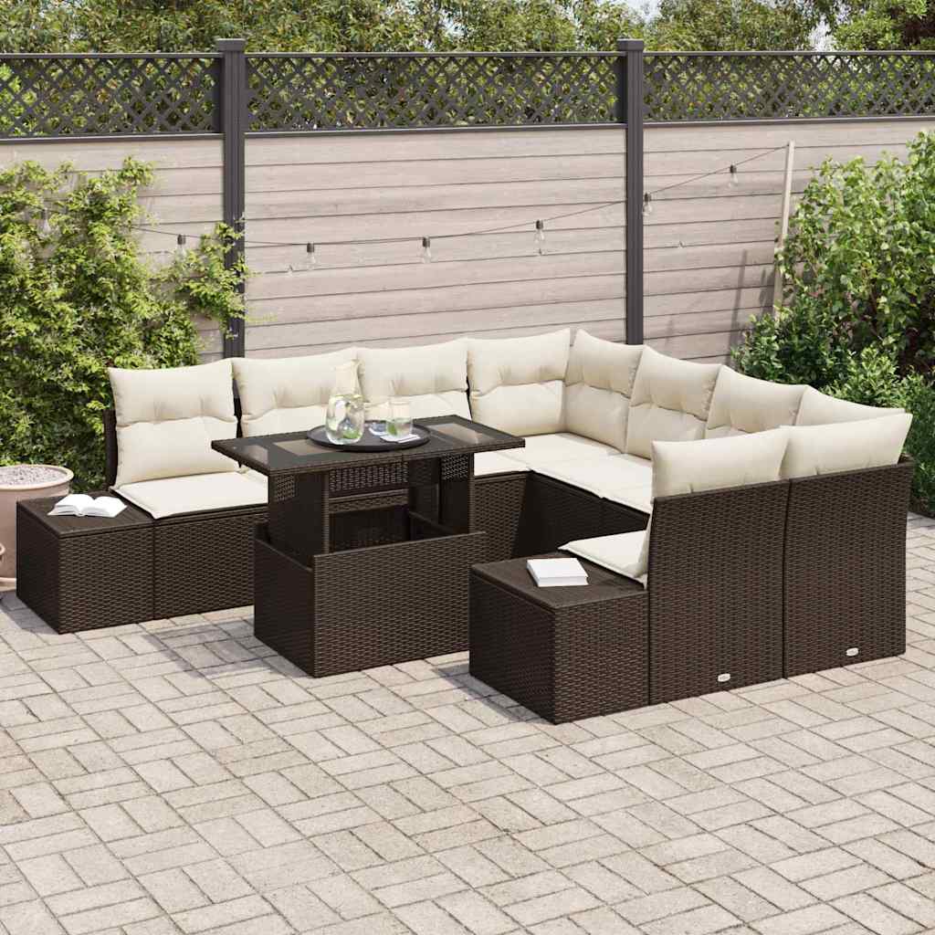 Havesofa Sæt 9 stk. Brun og Creme polyrattan