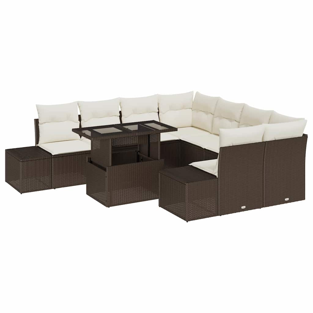 Havesofa Sæt 9 stk. Brun og Creme polyrattan