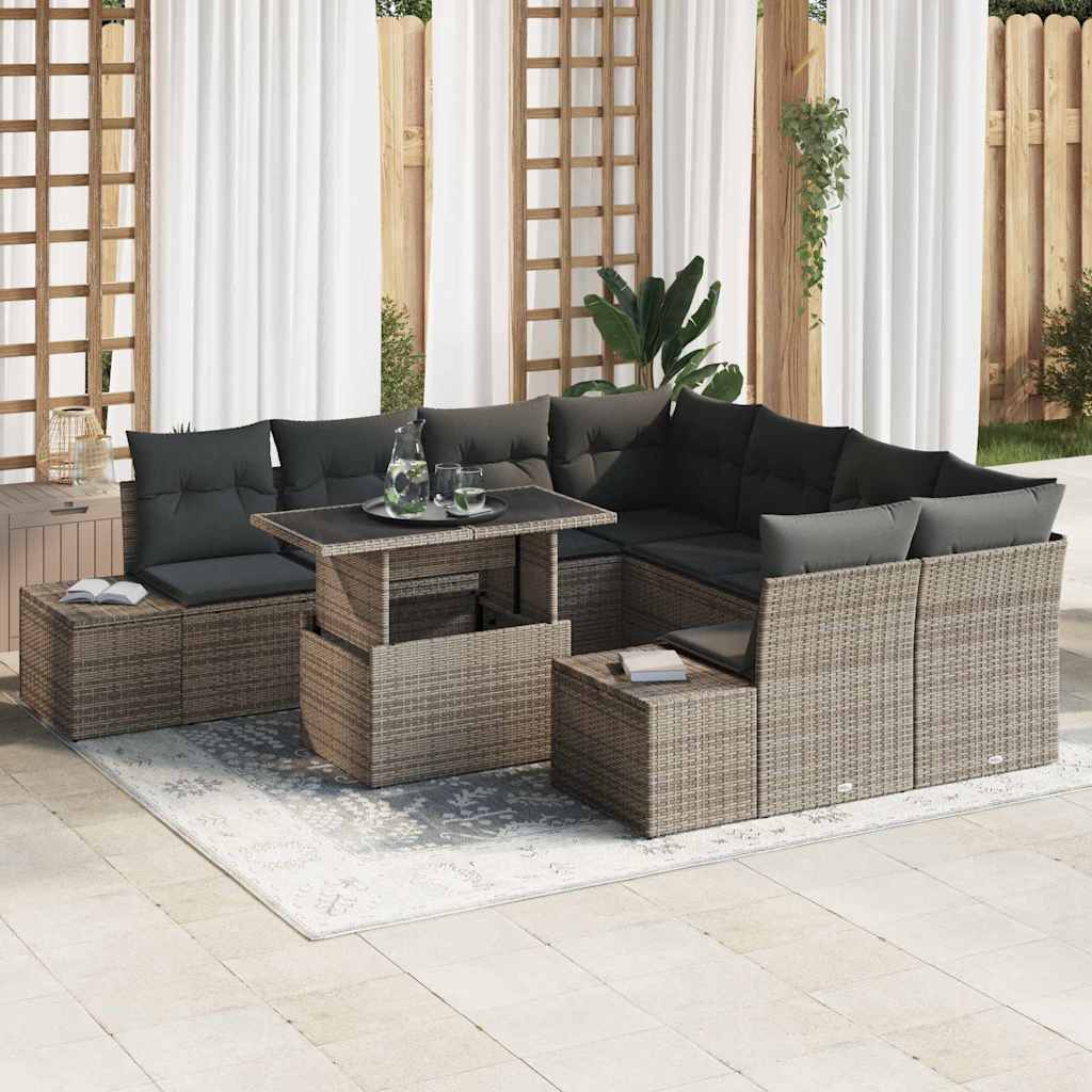 Havesofa Sæt 9 stk. Grå polyrattan