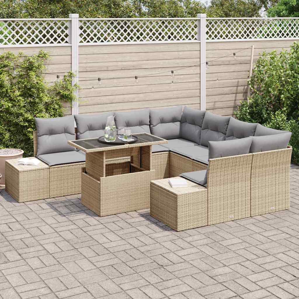 Havesofa Sæt 9 stk. Beige og lys grå polyrattan