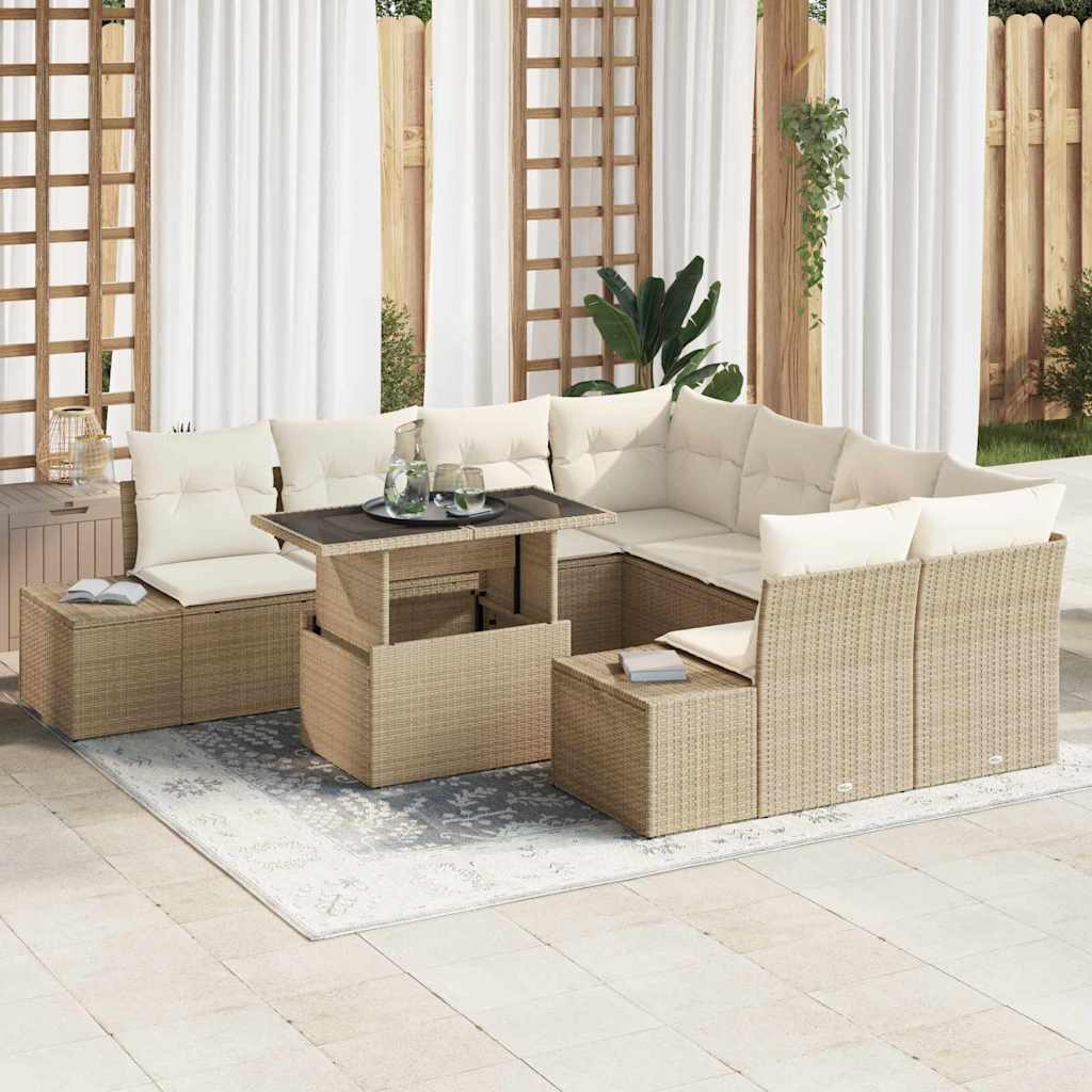 Havesofa Sæt 9 stk. Beige og creme polyrattan