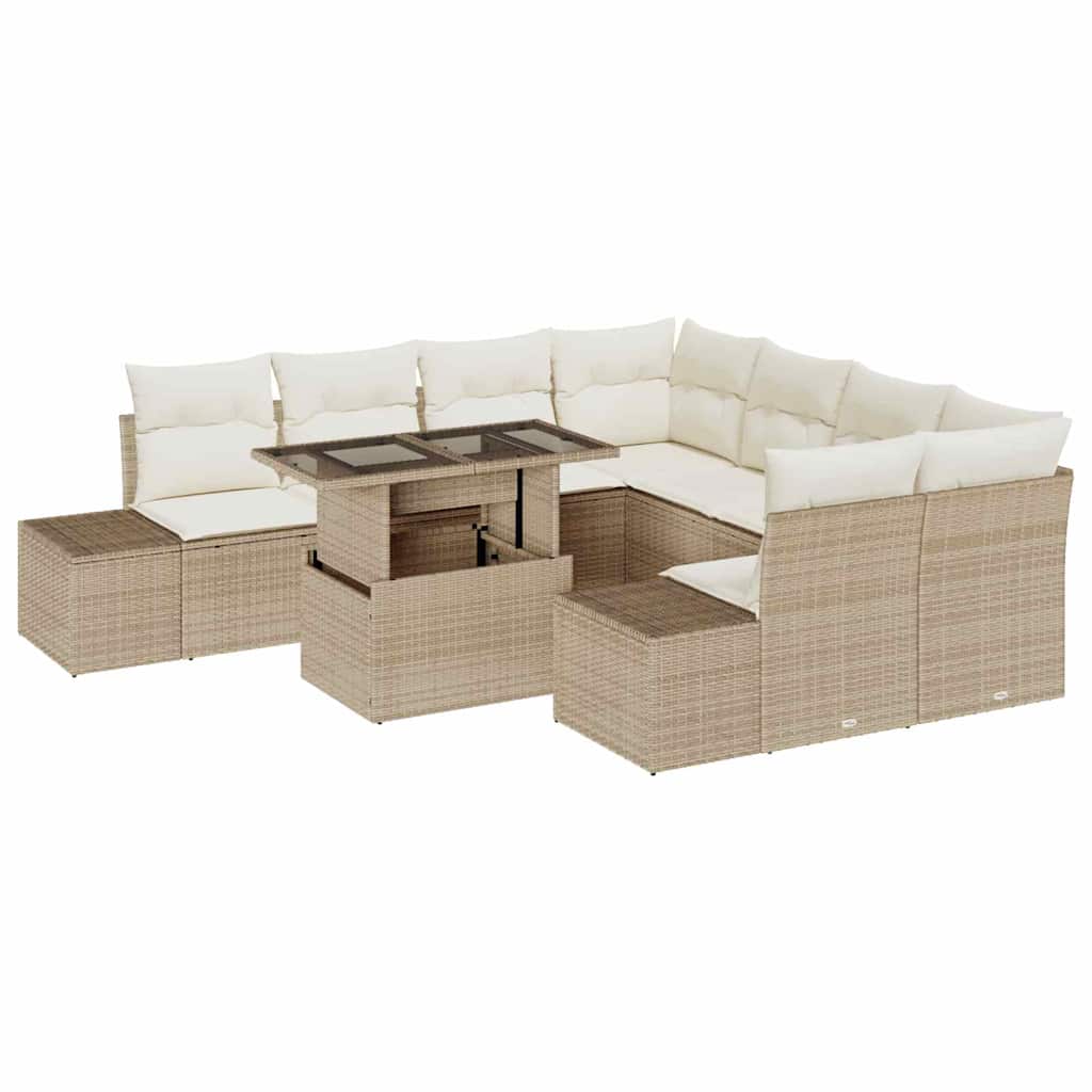 Havesofa Sæt 9 stk. Beige og creme polyrattan