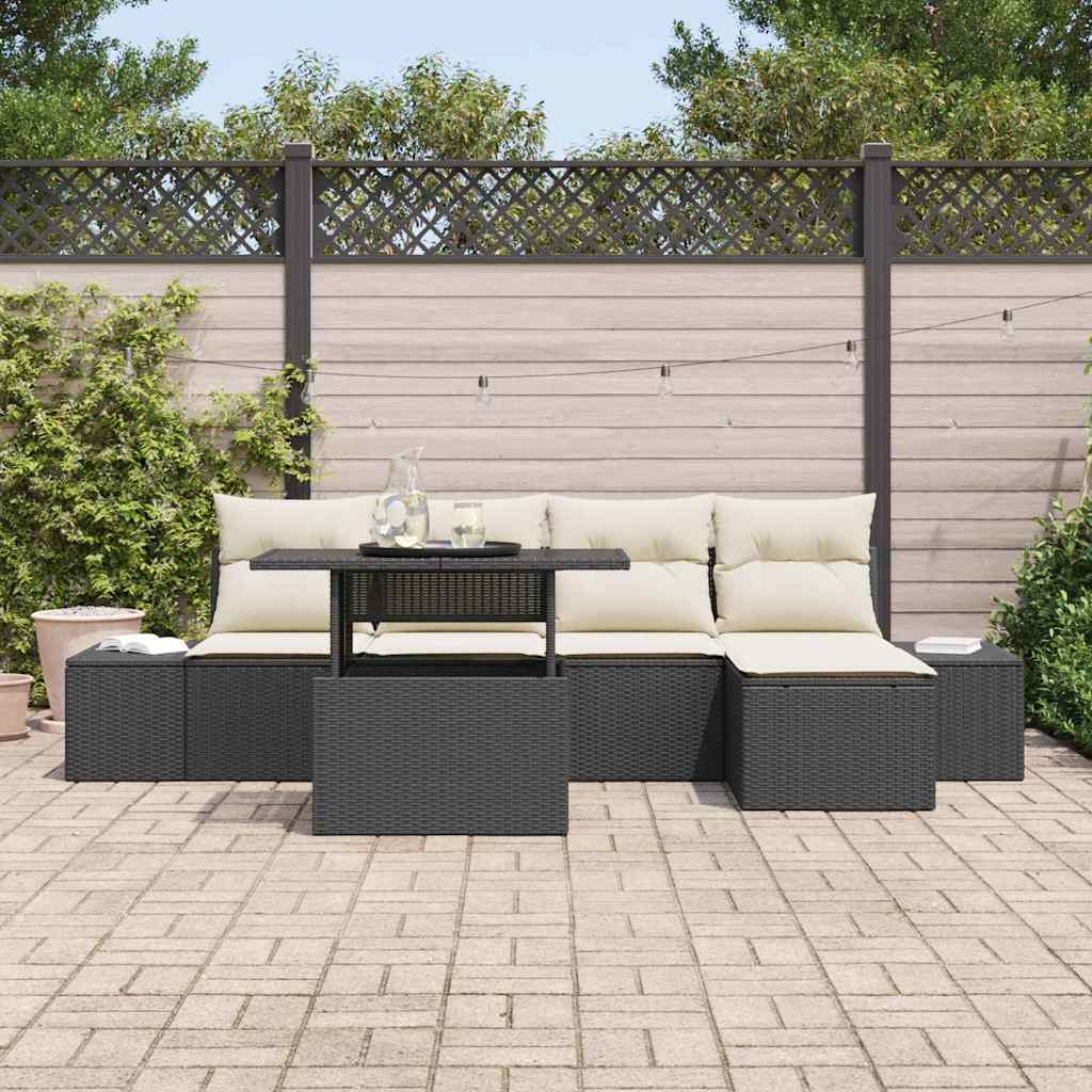 Havesofa Sæt 6 stk. Sort og Cream polyrattan