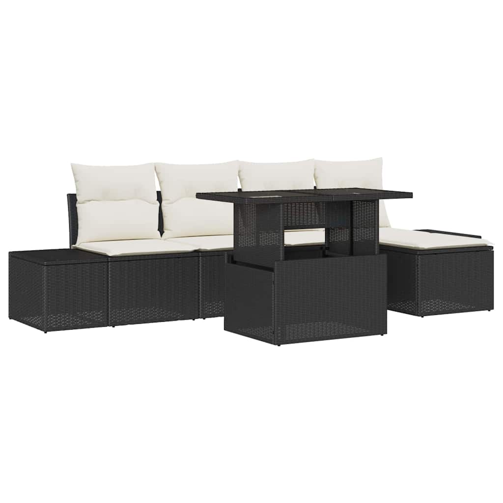 Havesofa Sæt 6 stk. Sort og Cream polyrattan