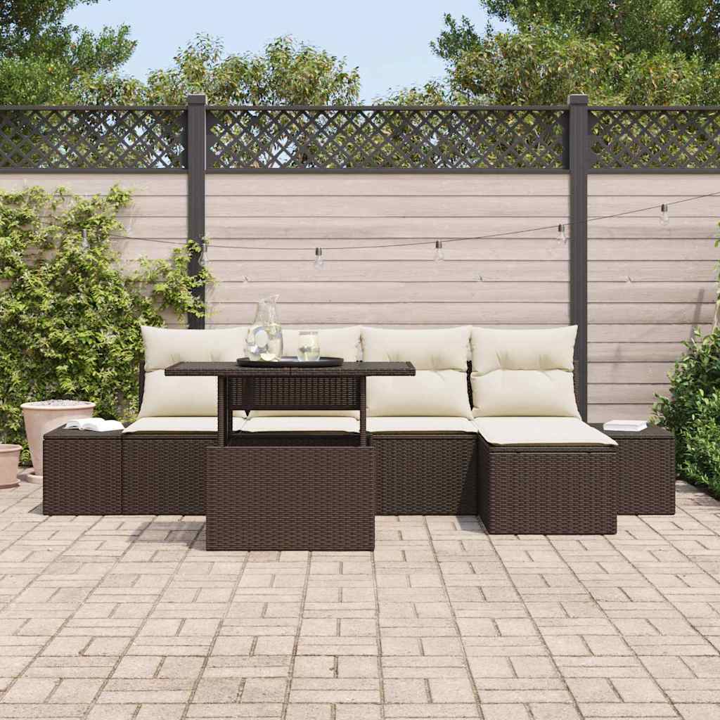 Havesofa Sæt 6 stk. Brun og Creme polyrattan