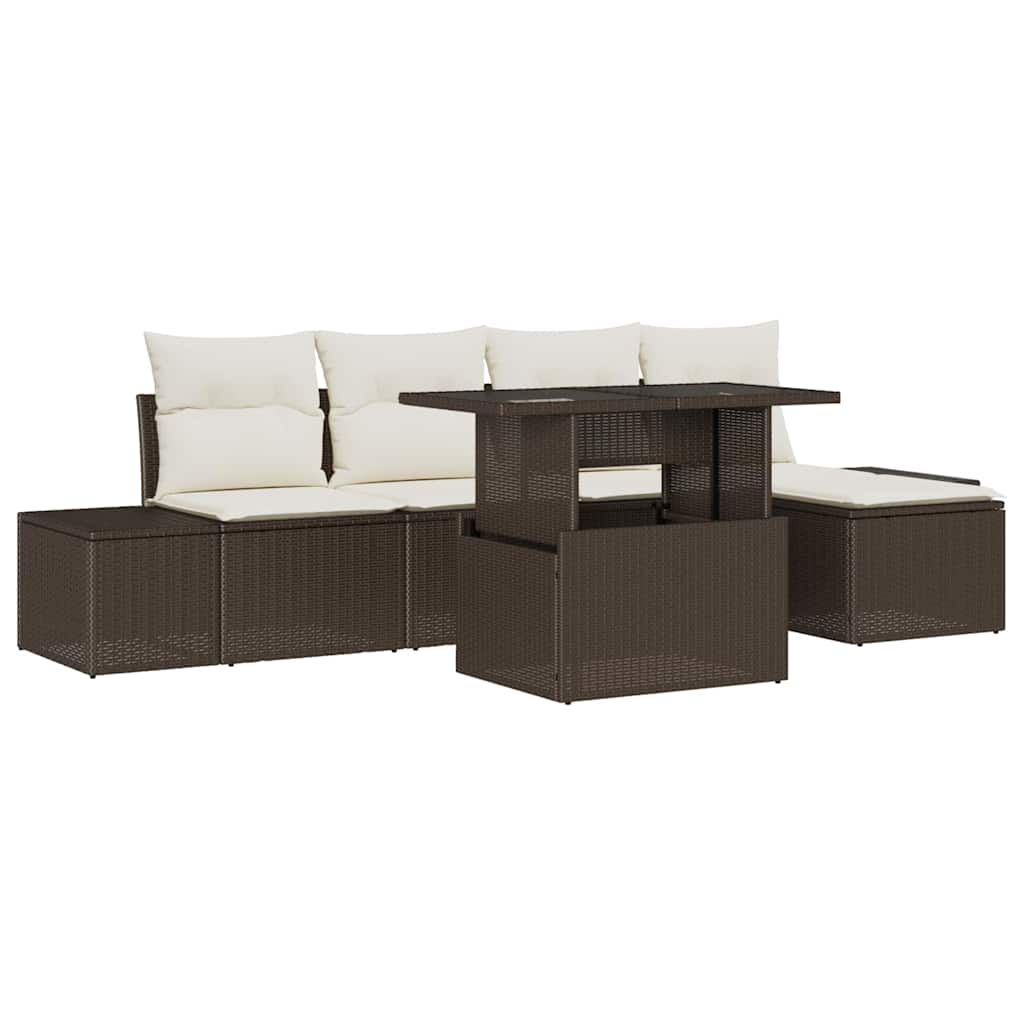 Havesofa Sæt 6 stk. Brun og Creme polyrattan