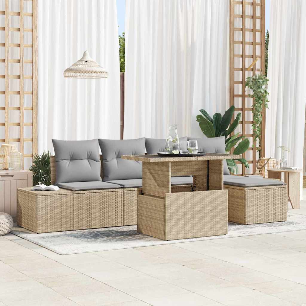 Havesofa Sæt 6 stk. Beige og lys grå polyrattan