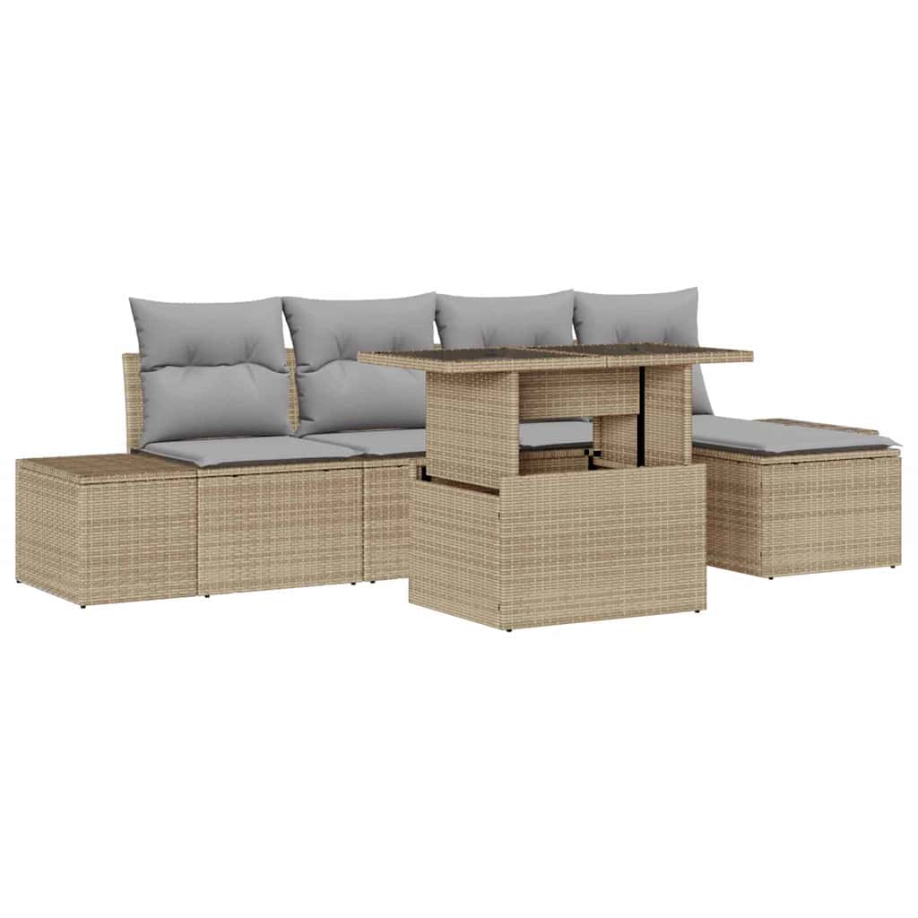 Havesofa Sæt 6 stk. Beige og lys grå polyrattan