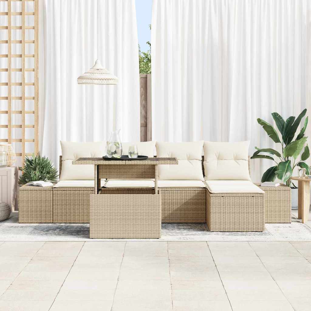 Havesofa Sæt 6 stk. Beige og creme polyrattan