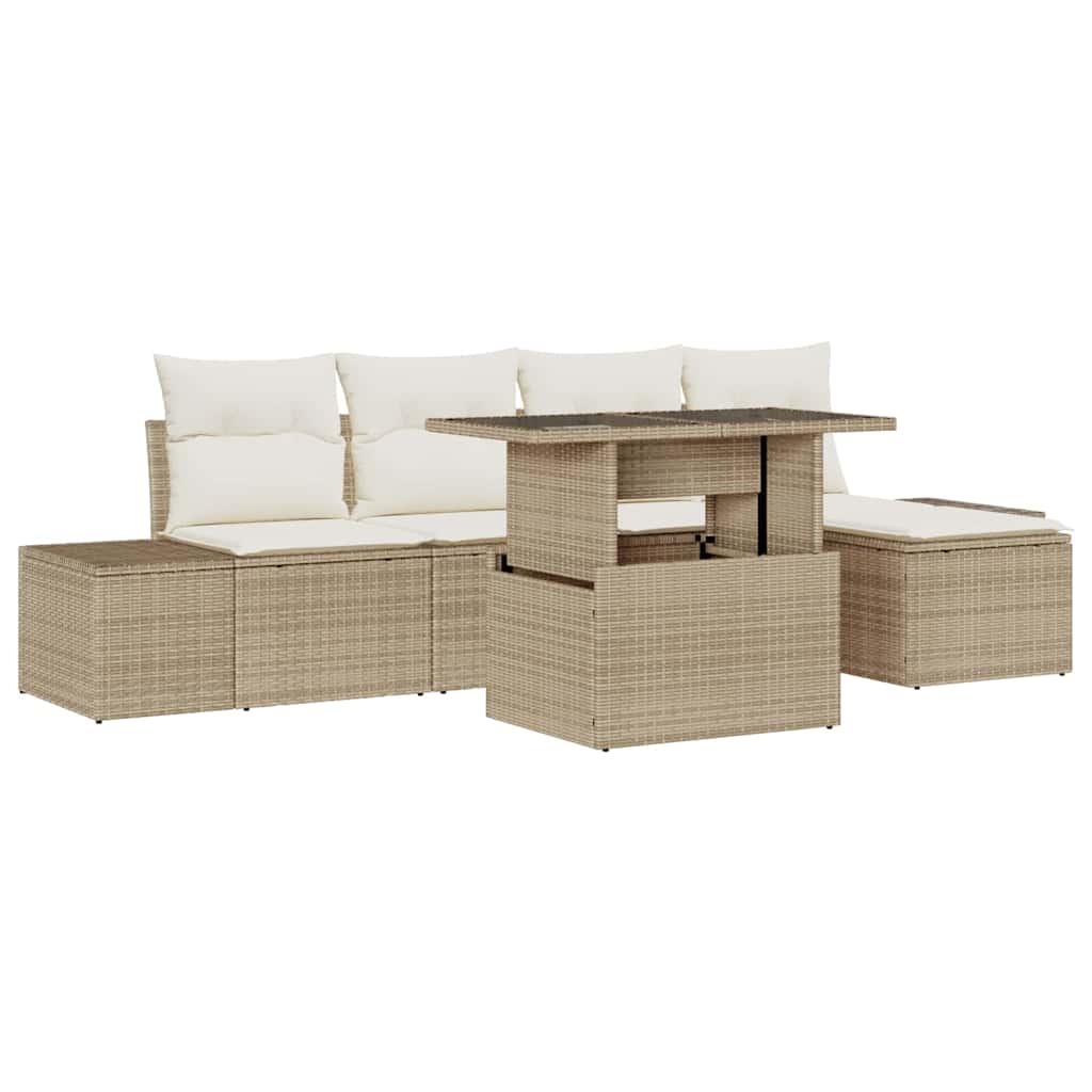 Havesofa Sæt 6 stk. Beige og creme polyrattan