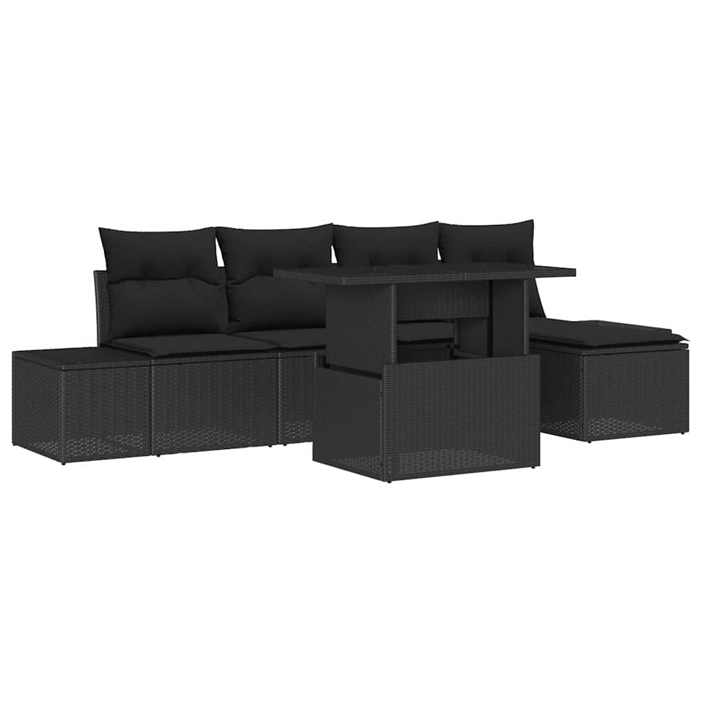 Havesofa Sæt 6 stk. Sort polyrattan