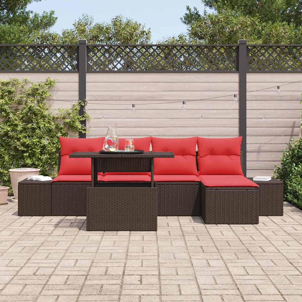 Havesofa Sæt 6 stk. Brun og Rød polyrattan