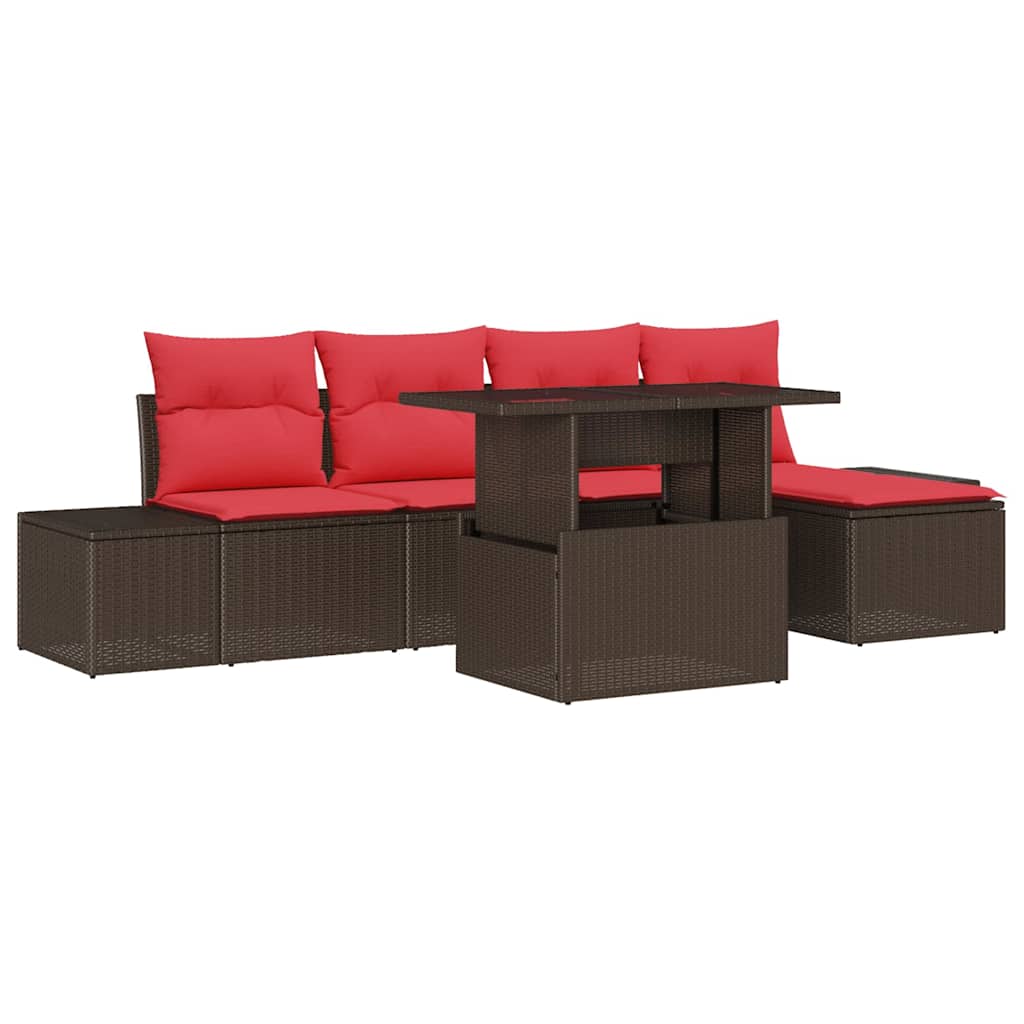 Havesofa Sæt 6 stk. Brun og Rød polyrattan