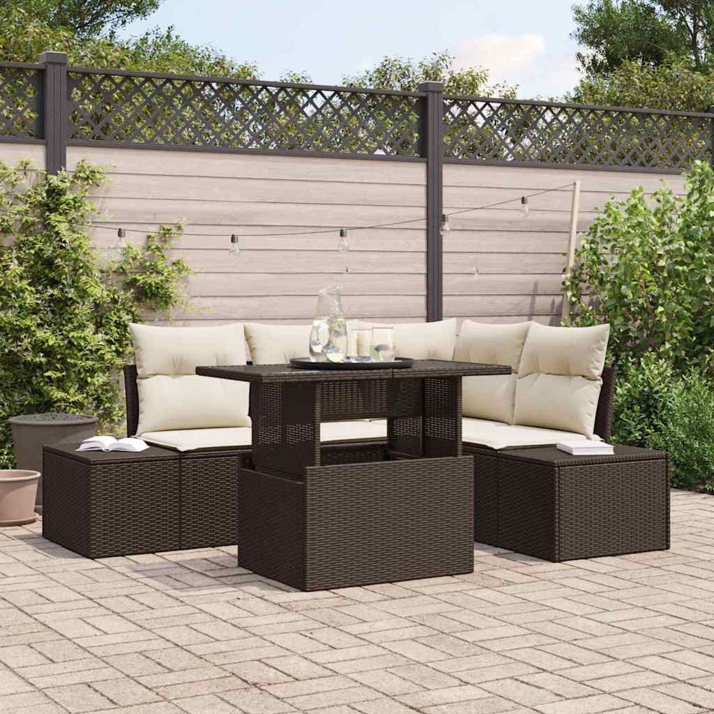 Havesofa Sæt 5 stk. Brun og Creme polyrattan