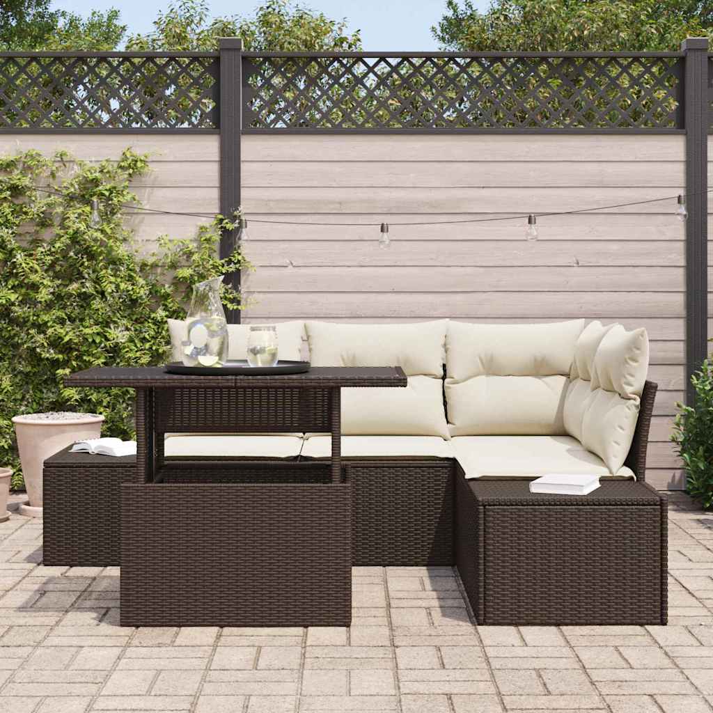 Havesofa Sæt 5 stk. Brun og Creme polyrattan