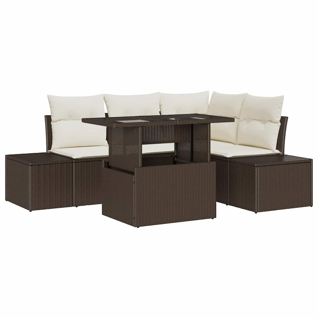 Havesofa Sæt 5 stk. Brun og Creme polyrattan