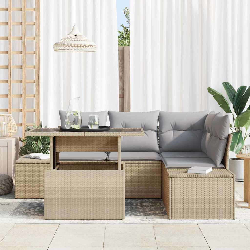 Havesofa Sæt 5 stk. Beige og lys grå polyrattan