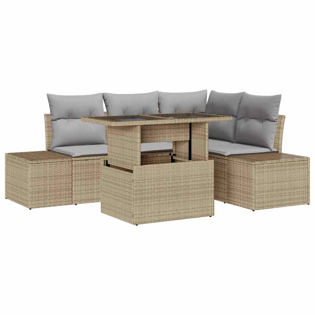 Havesofa Sæt 5 stk. Beige og lys grå polyrattan
