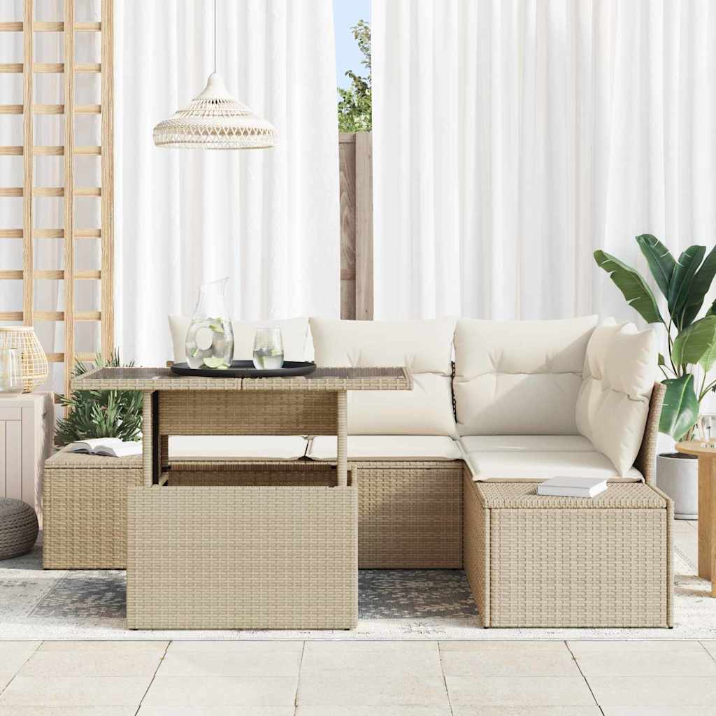 Havesofa Sæt 5 stk. Beige og creme polyrattan