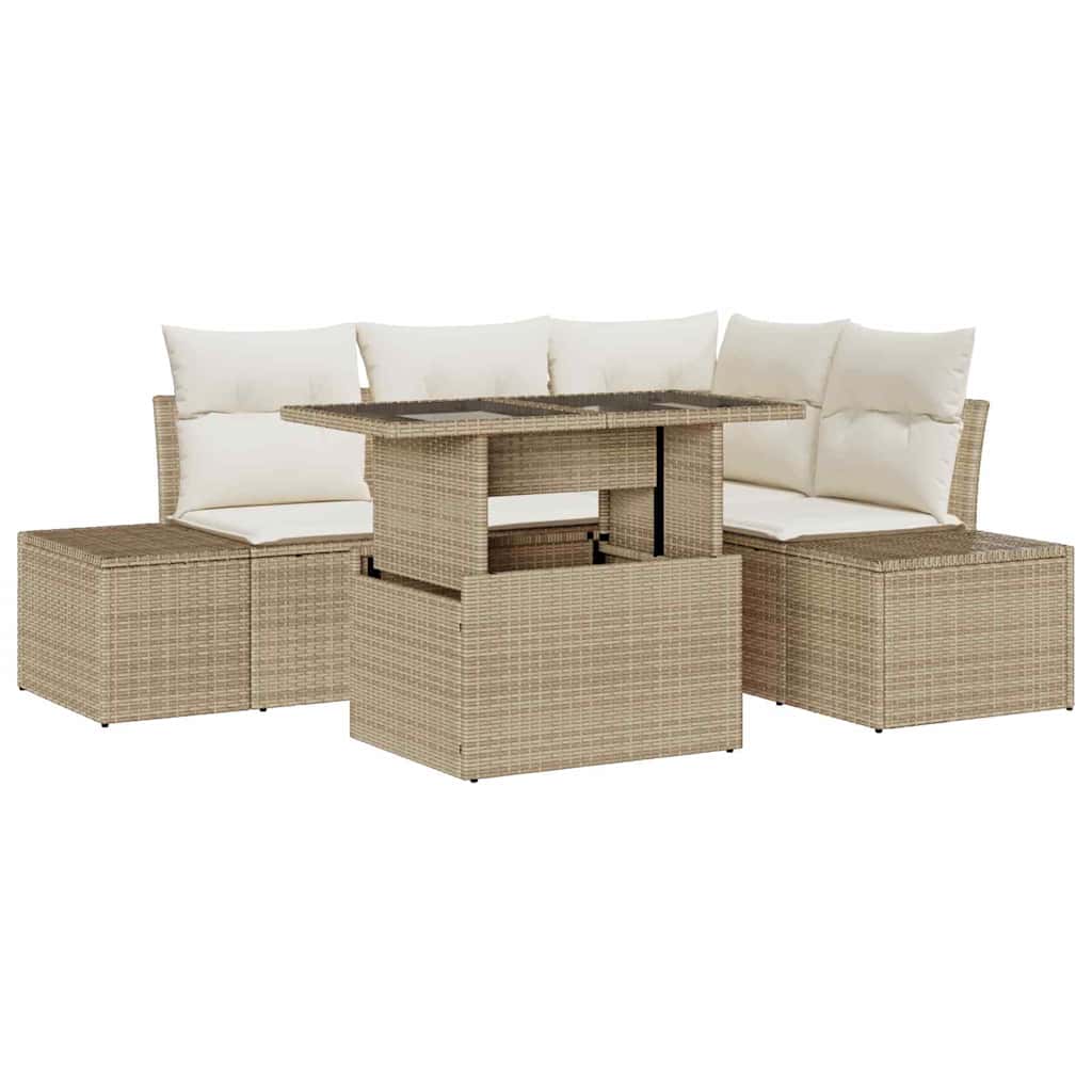 Havesofa Sæt 5 stk. Beige og creme polyrattan