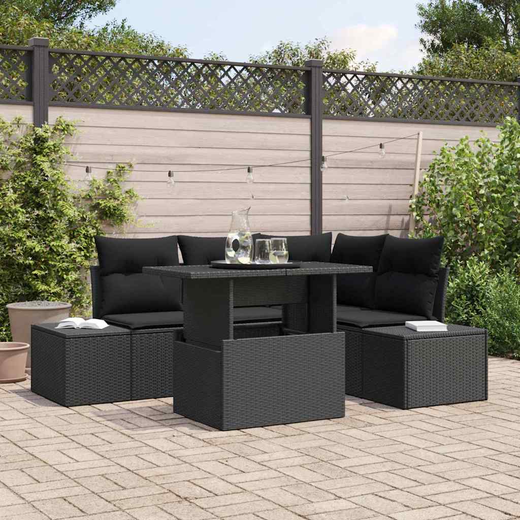Havesofa Sæt 5 stk. Sort polyrattan