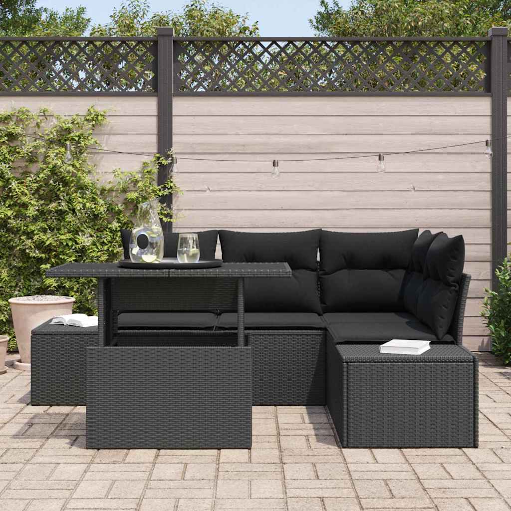 Havesofa Sæt 5 stk. Sort polyrattan