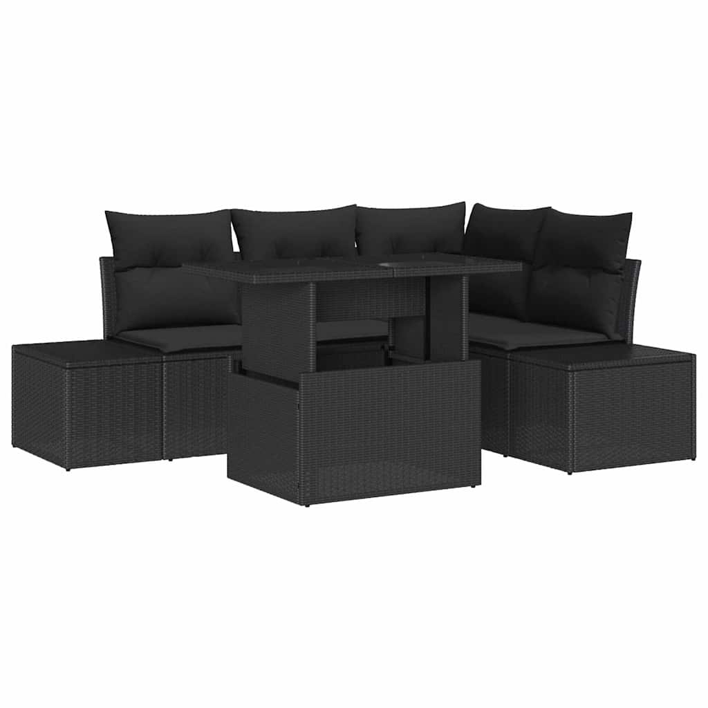 Havesofa Sæt 5 stk. Sort polyrattan