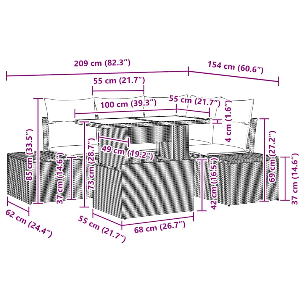 Havesofa Sæt 5 stk. Sort polyrattan