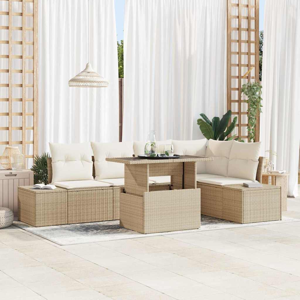 Havesofa Sæt 6 stk. Beige polyrattan