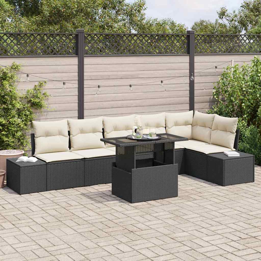 Havesofa Sæt 7 stk. Sort og Cream polyrattan