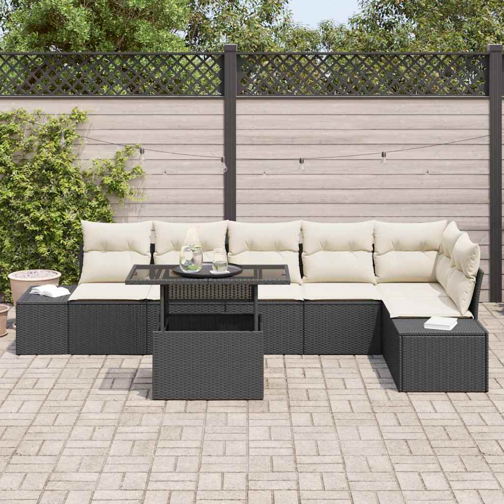 Havesofa Sæt 7 stk. Sort og Cream polyrattan