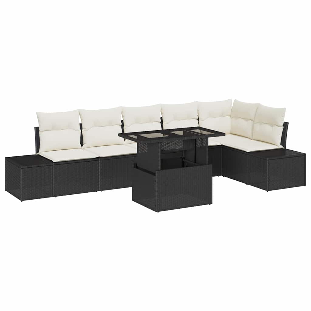 Havesofa Sæt 7 stk. Sort og Cream polyrattan