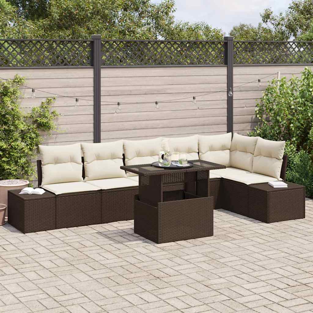 Havesofa Sæt 7 stk. Brun og Creme polyrattan