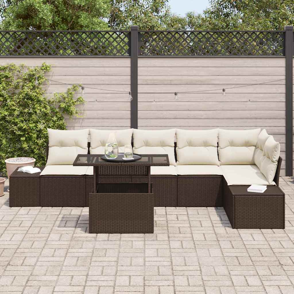 Havesofa Sæt 7 stk. Brun og Creme polyrattan