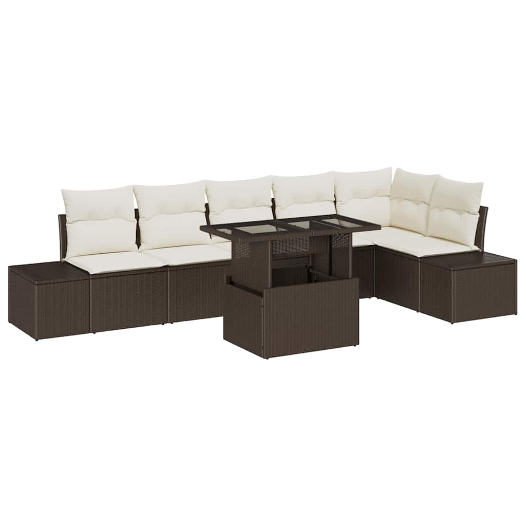 Havesofa Sæt 7 stk. Brun og Creme polyrattan
