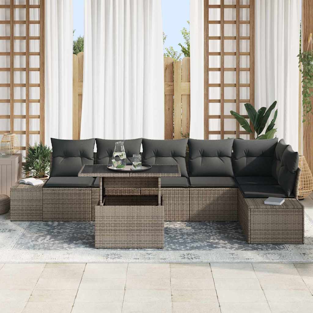Havesofa Sæt 7 stk. Grå polyrattan