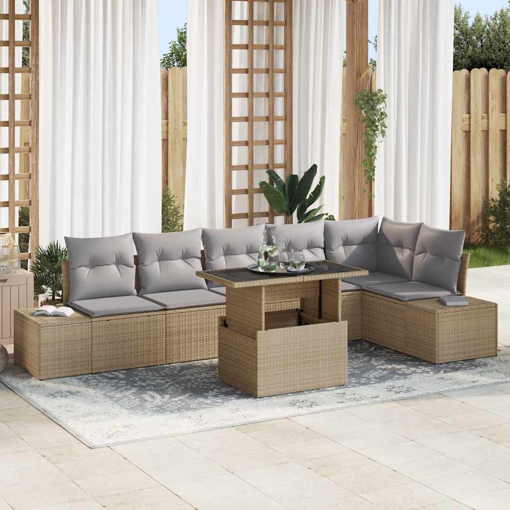 Havesofa Sæt 7 stk. Beige og lys grå polyrattan