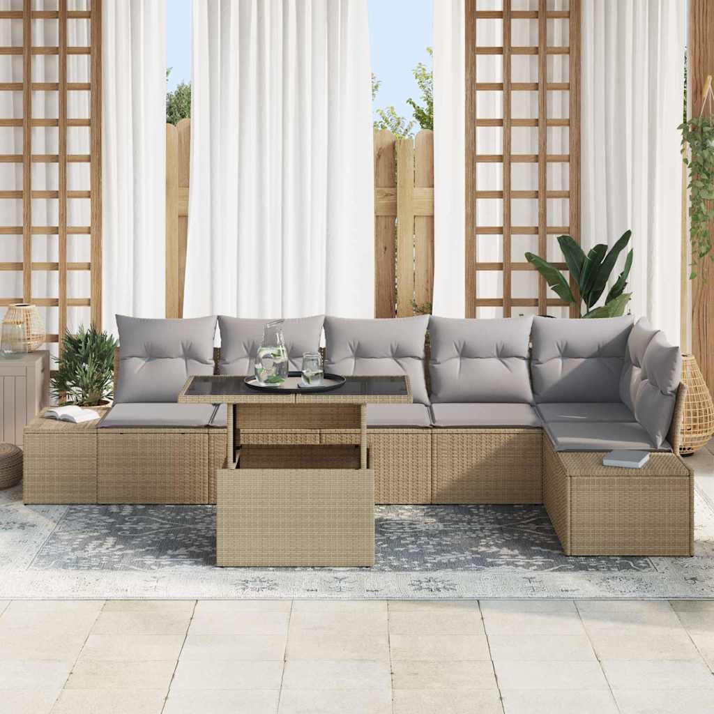 Havesofa Sæt 7 stk. Beige og lys grå polyrattan