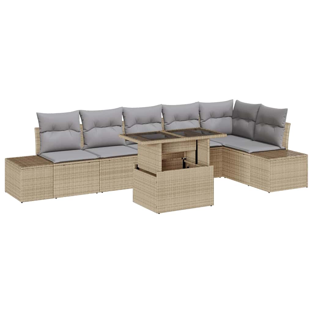Havesofa Sæt 7 stk. Beige og lys grå polyrattan
