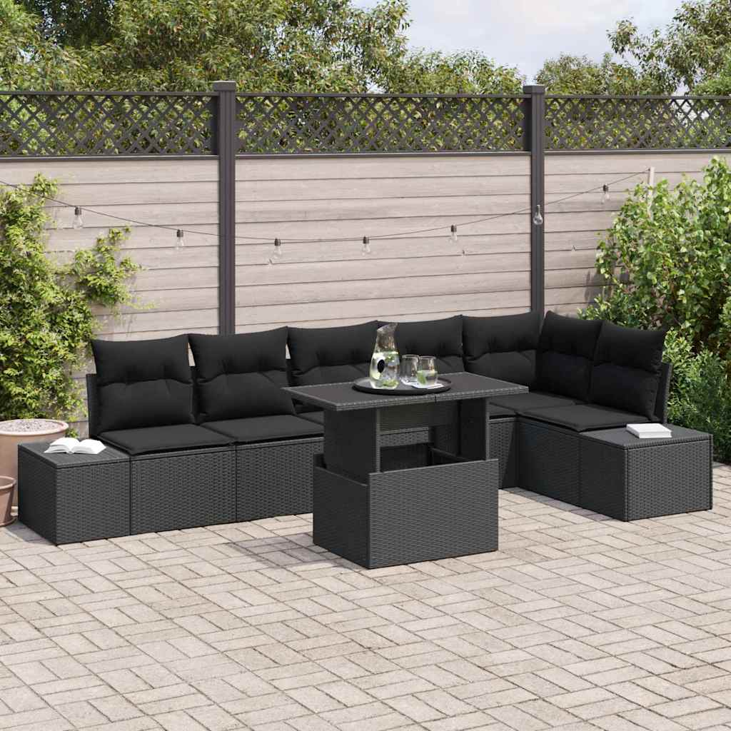 Havesofa Sæt 7 stk. Sort polyrattan