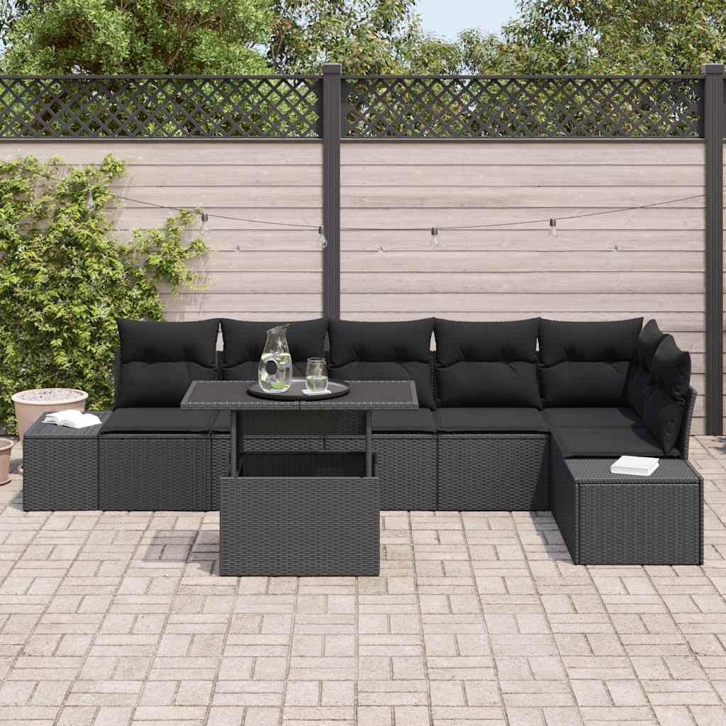 Havesofa Sæt 7 stk. Sort polyrattan