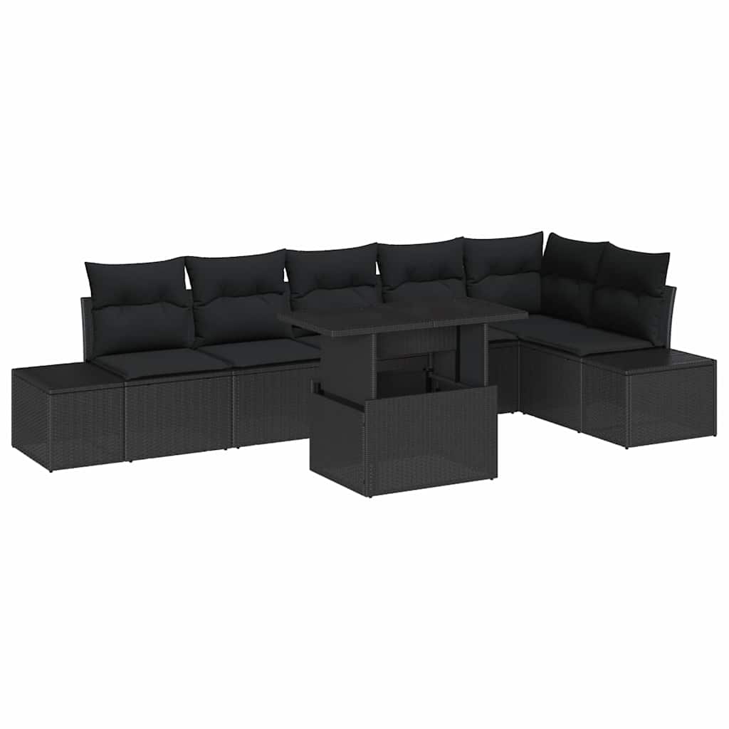 Havesofa Sæt 7 stk. Sort polyrattan