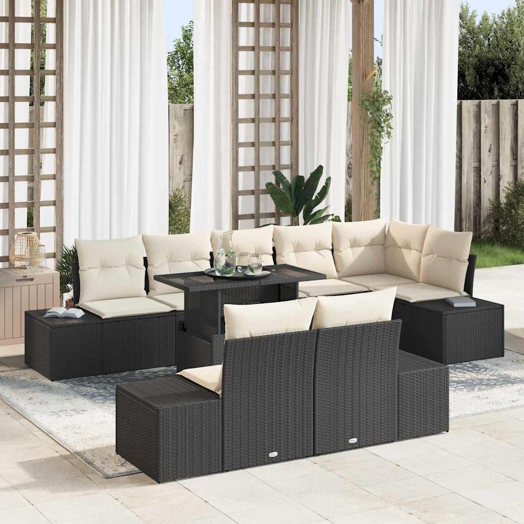 Havesofa Sæt 9 stk. Sort og Cream polyrattan