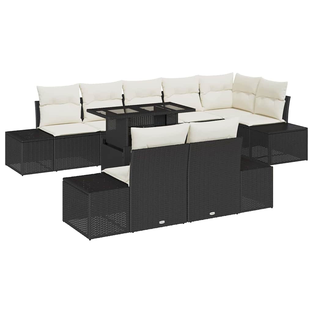 Havesofa Sæt 9 stk. Sort og Cream polyrattan