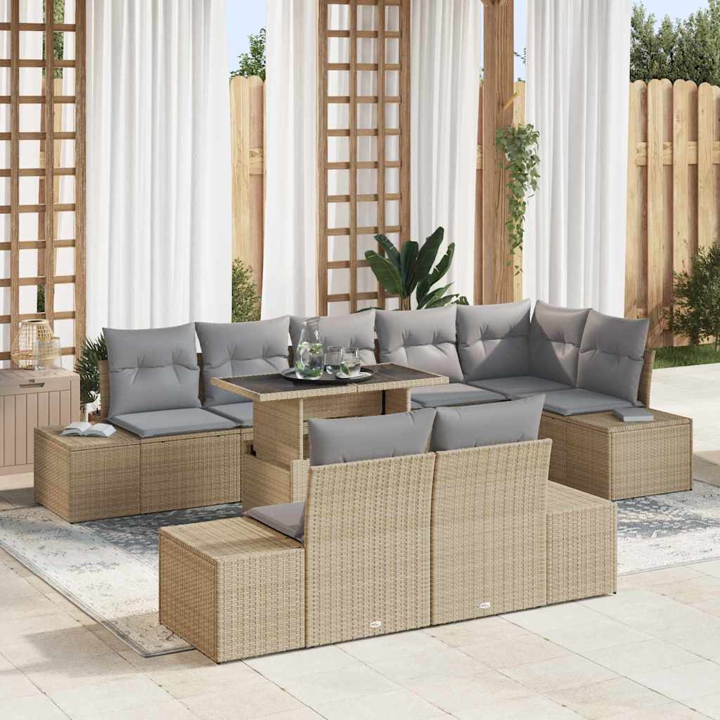Havesofa Sæt 9 stk. Beige og lys grå polyrattan